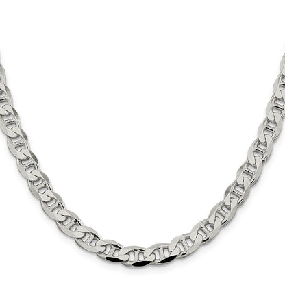 Sterling Silver 7.4mm Diamond-Cut Flat Anchor Curb Chain Necklace