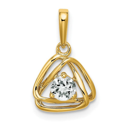 14k Yellow Gold White Topaz Triangle Pendant