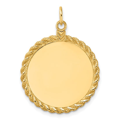14k Yellow Gold Plain .013 Gauge Circular Engravable Disc with Rope Charm