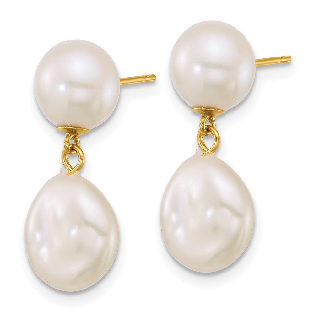 14k Yellow Gold Polished 7-10mm Freshwater Cultured Pearl Dangle Earrings