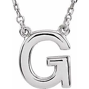 14k White Gold Block Initial G Pendant Necklace 16" for Women