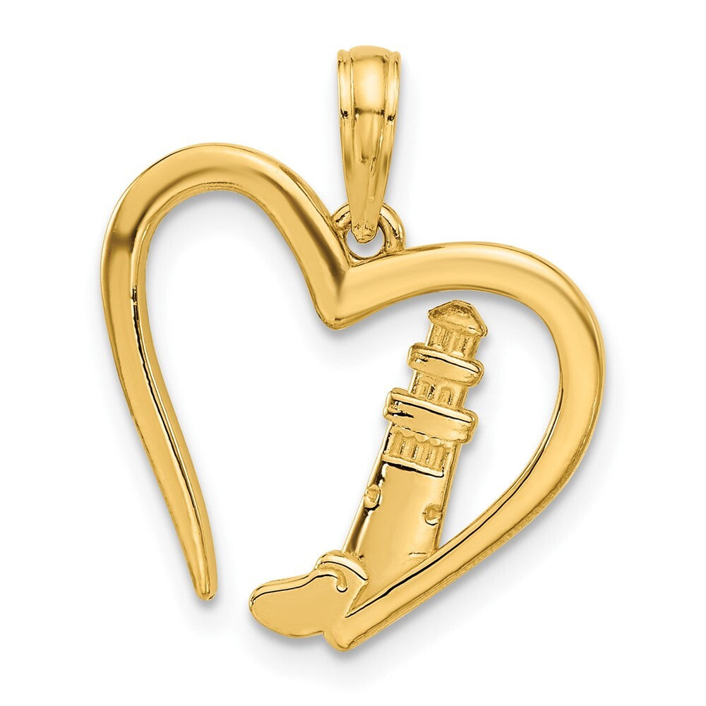 14k Yellow Gold Polished Lighthouse In Heart Pendant for Women