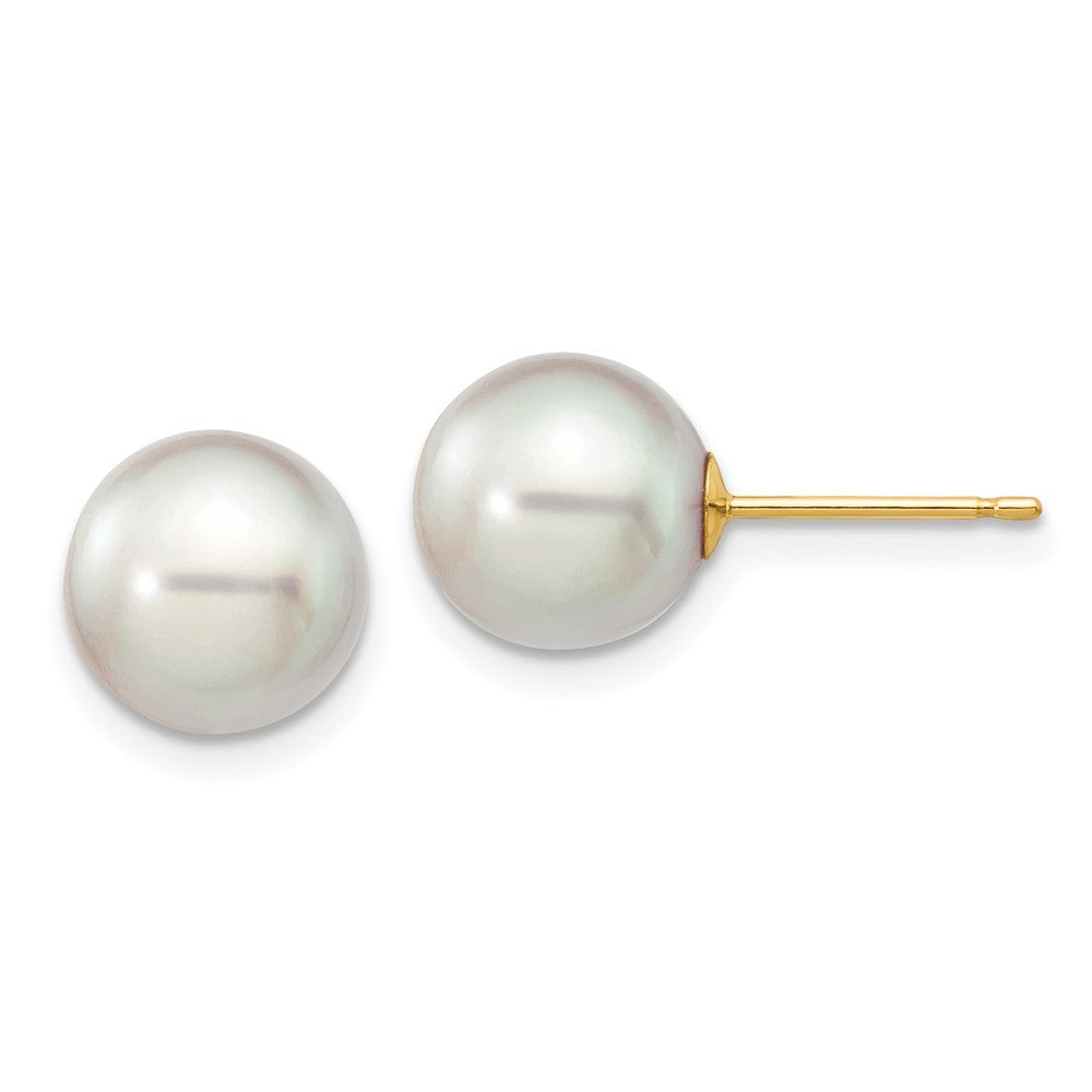 14k Yellow Gold 8-9mm Grey Round Akoya Saltwater Cultured Pearl Earrings