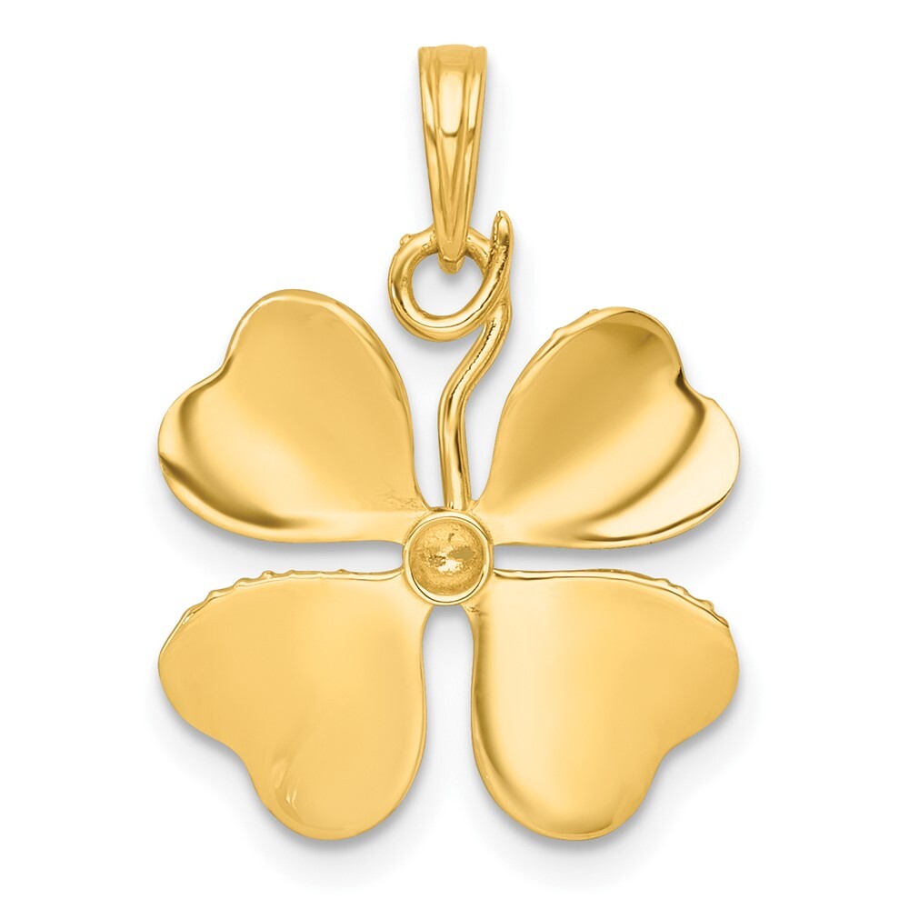 14k Yellow Gold with White Rhodium Polished 4 Leaf Clover Charm Pendant