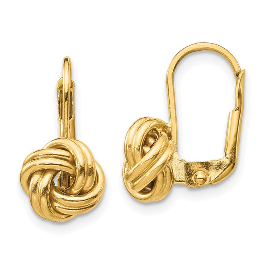 14k Yellow Gold Polished Love Knot Dangle Earrings Leverback Gift for Women
