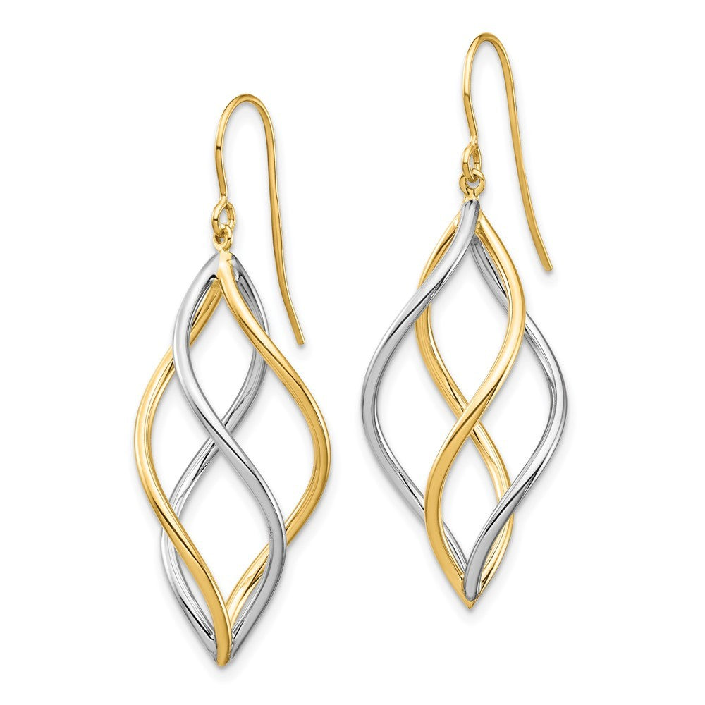 14K Two-Tone Twisted Polished Drop Dangle Earrings w/ Shepherd Hook