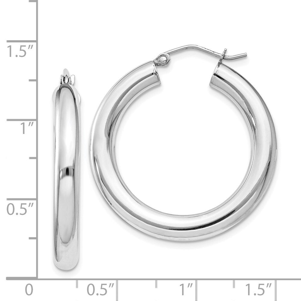 Sterling Silver Rhodium-plated 4mm Round Hoop Earrings