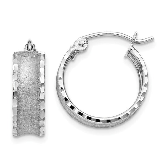 14K White Gold Diamond Cut Satin Hoop Earrings Gift for Women