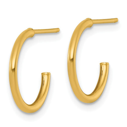 14k Yellow Gold Polished 1.5 x 14mm Solid C-Hoop Earrings Gift for Women