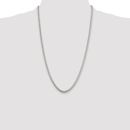 Sterling Silver Rhodium-plated 3.6mm Round Box Chain