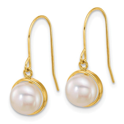 14k Yellow Gold 6-7mm Freshwater Cultured Pearl Dangle Earrings Shepherd Hook