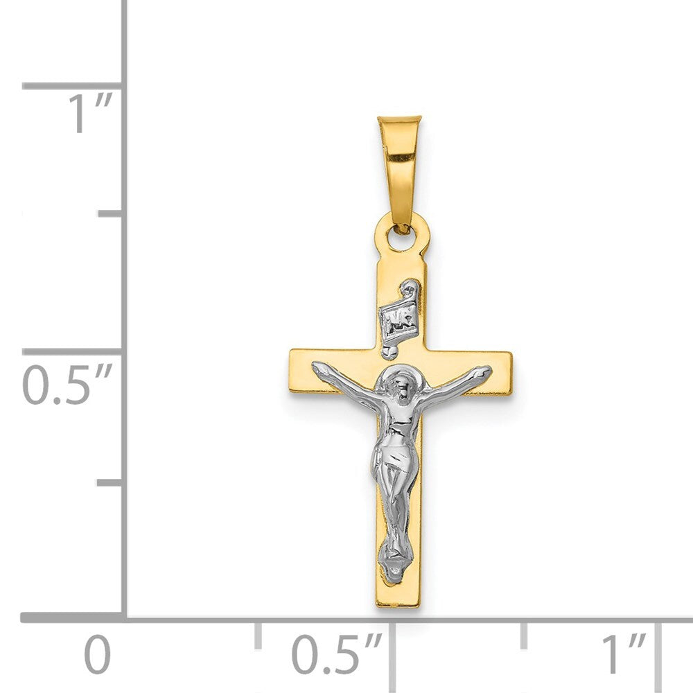 14k Yellow Gold Rhodium Polished Inri Crucifix Pendant for Women