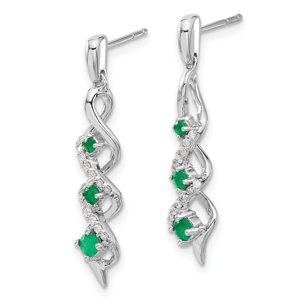 14k White Gold Diamond and Emerald Dangle Earrings