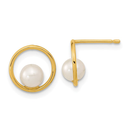 14k Yellow Gold Open Circle 5mm Freshwater Cultured Pearl Earrings