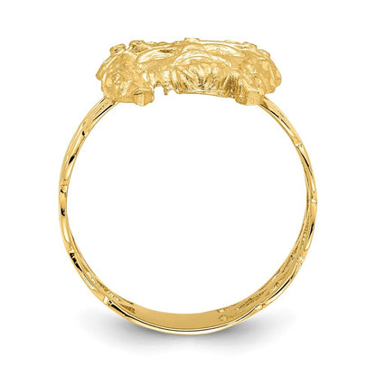 14K Yellow Gold Brushed & Polished Diamond-Cut Jesus Head Ring
