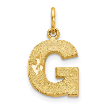 14k Yellow Gold Satin Diamond-cut Letter G Initial Charm Pendant for Women