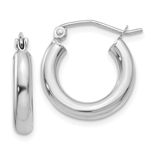 14K White Gold Polished 3mm Tube Hoop Earrings Gift for Women