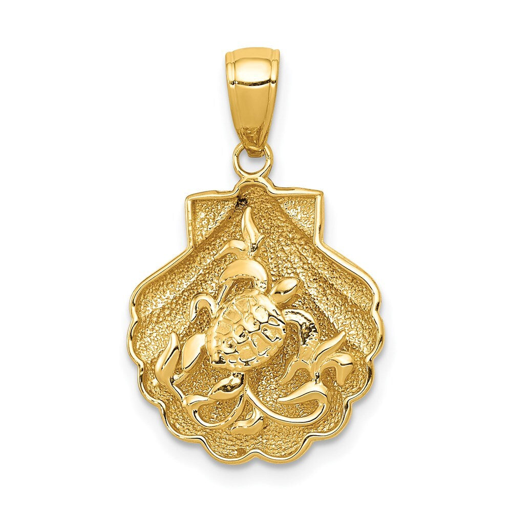 14k Yellow Gold Sea Turtle in a Shell Pendant for Women