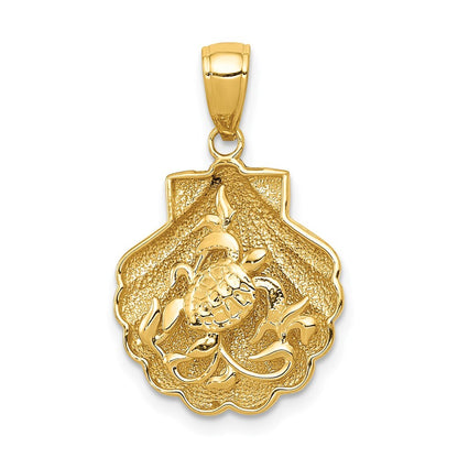 14k Yellow Gold Sea Turtle in a Shell Pendant for Women