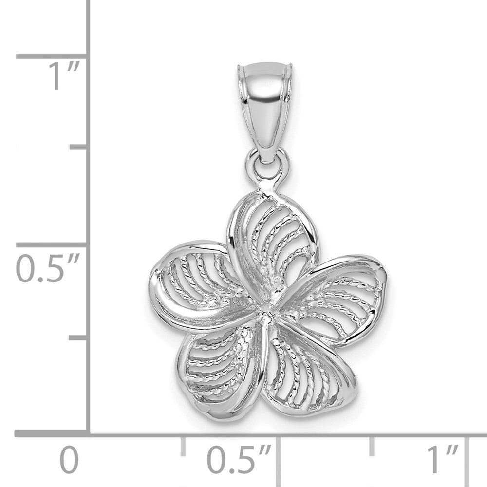 14k White Gold Beaded and Polished Plumeria Flower Charm Pendant for Women