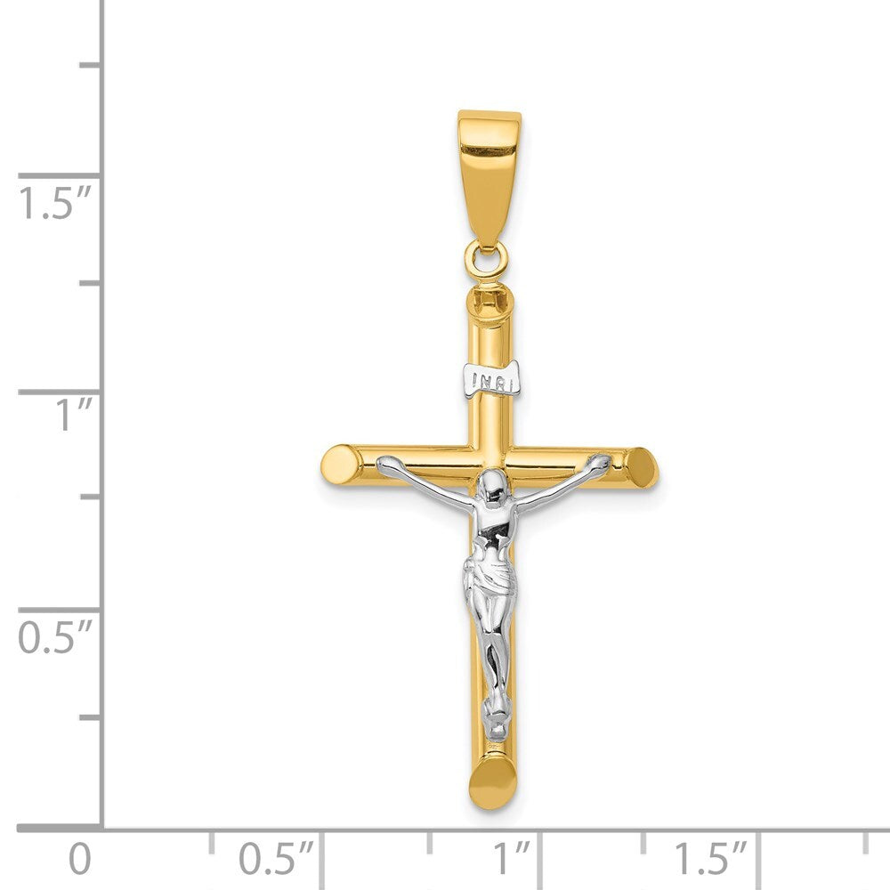 14k Two-tone Gold Hollow Crucifix Pendant for Women