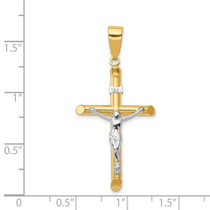 14k Two-tone Gold Hollow Crucifix Pendant for Women