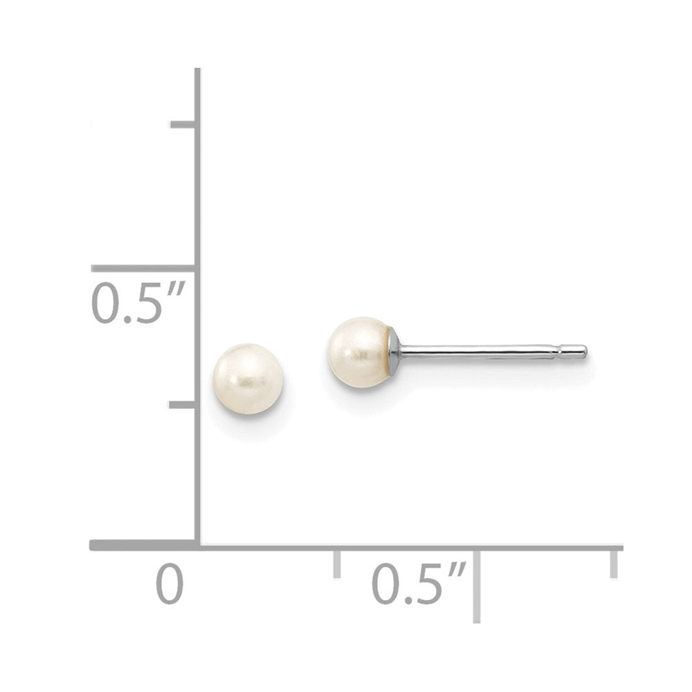 14k White Gold 3-4mm White Round Freshwater Cultured Pearl Stud Earrings