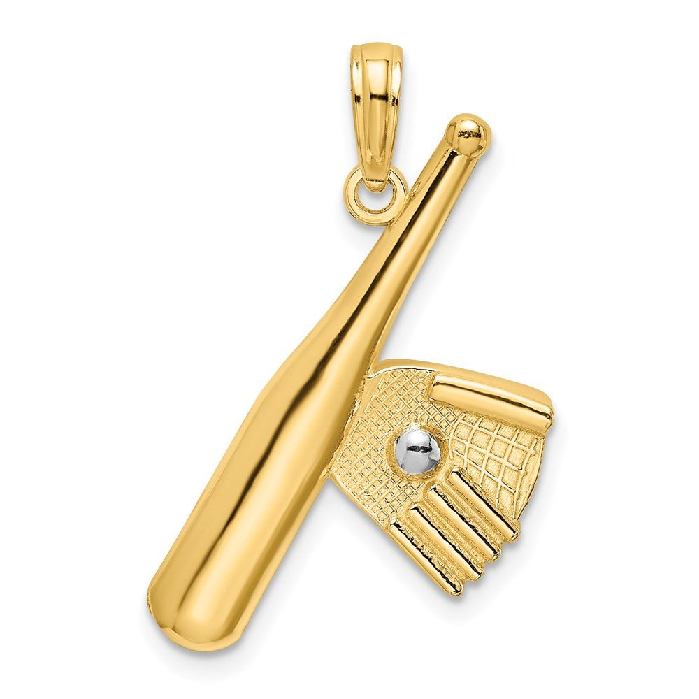 14k Yellow Gold Baseball Bat With Rhodium Ball Charm