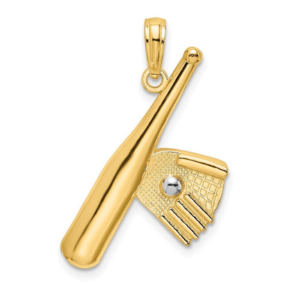 14k Yellow Gold Baseball Bat With Rhodium Ball Charm