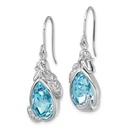 Sterling Silver Rhodium-Plated Polished Cubic Zirconia Mermaid Dangle Earrings