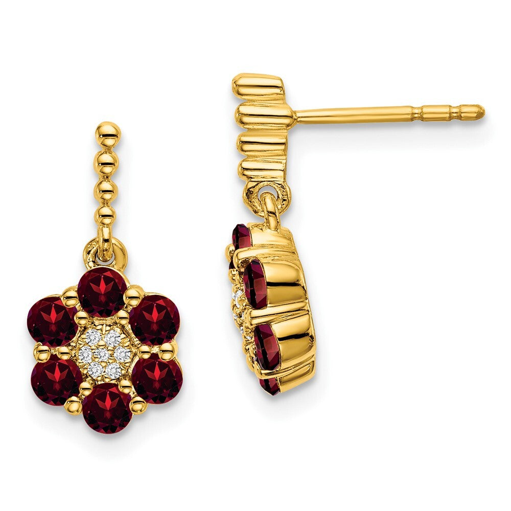 14k Yellow Gold Garnet and Diamond Drop & Dangle Earrings