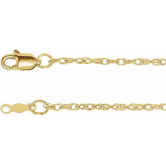 14k Yellow Gold 1.5 mm Rope Chain Necklace 20" Fine Gift for Women