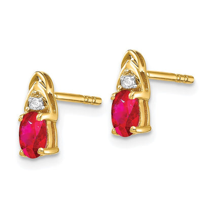 14k Yellow Gold Ruby and Diamond Stud Earrings Gift for Women