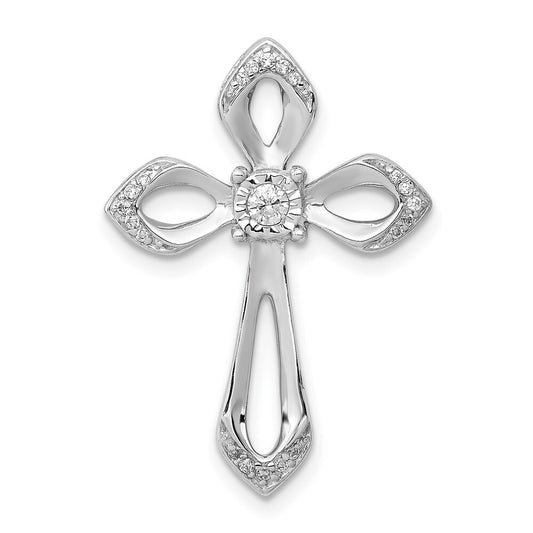 14k White Gold 1/8ct. Diamond Cross Chain Slide Pendant for Women