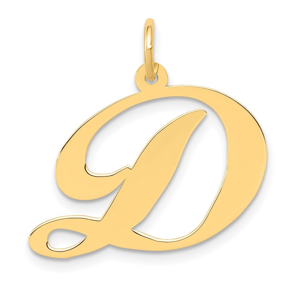 14k Yellow Gold Large Fancy Script Letter D Initial Charm