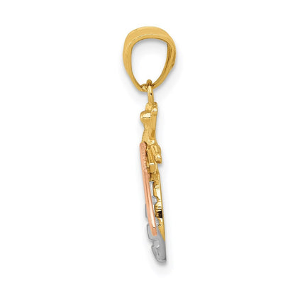 14k Two-tone Gold White Rhodium Polished Bee Pendant for Women