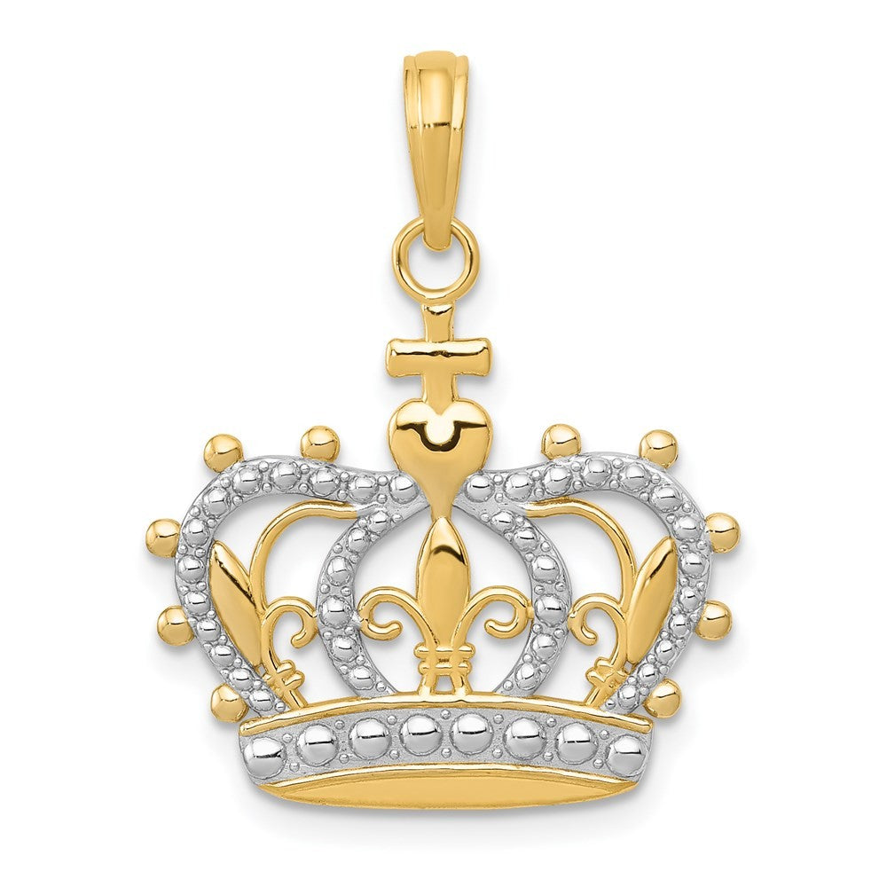14k Yellow Gold and White Rhodium Crown Pendant