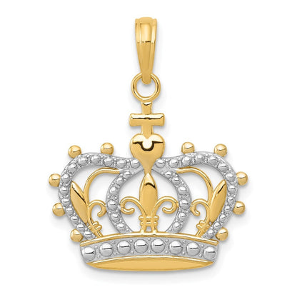 14k Yellow Gold and White Rhodium Crown Pendant