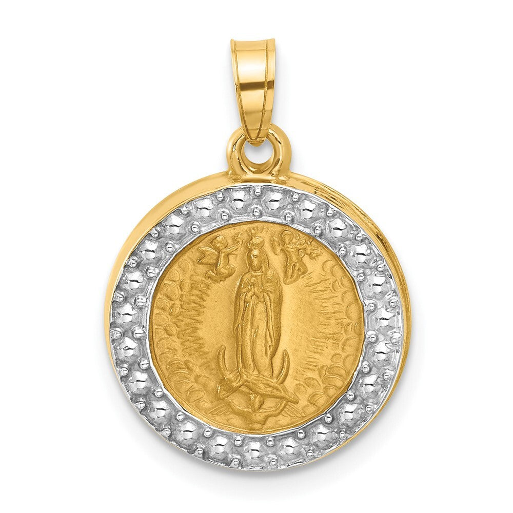 14k Yellow Gold and Rhodium Hollow Lady of Guadalupe Pendant for Women