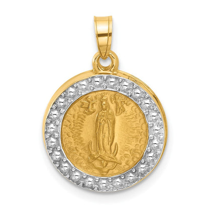 14k Yellow Gold and Rhodium Hollow Lady of Guadalupe Pendant for Women