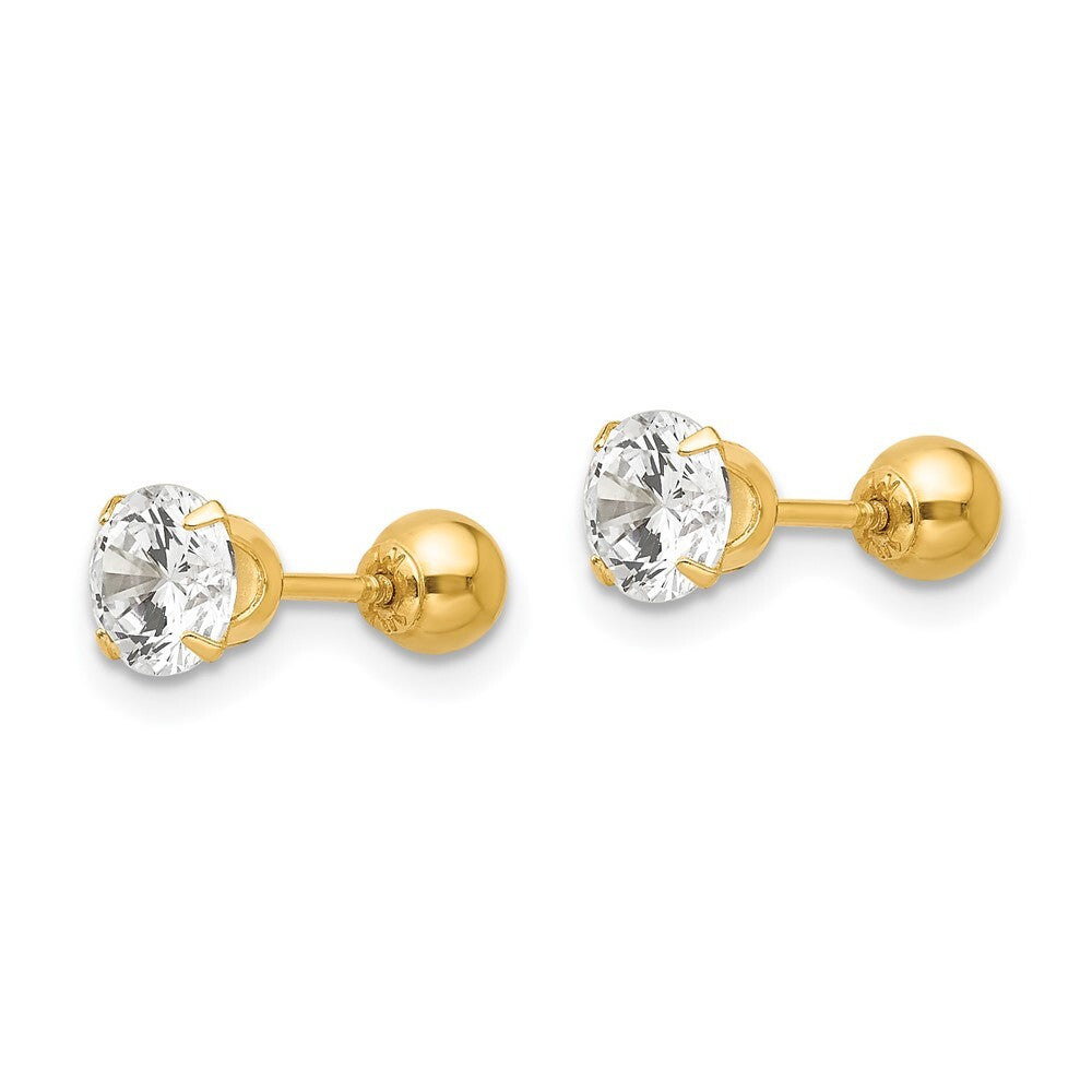 14k Yellow Gold Polished Reversible 5mm Cubic Zirconia & Ball Stud Earrings