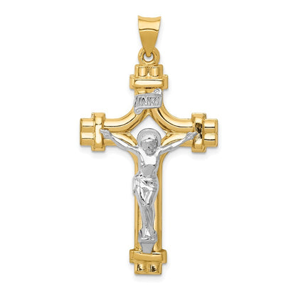 14k Two-tone Gold Polished INRI Crucifix Pendant for Women