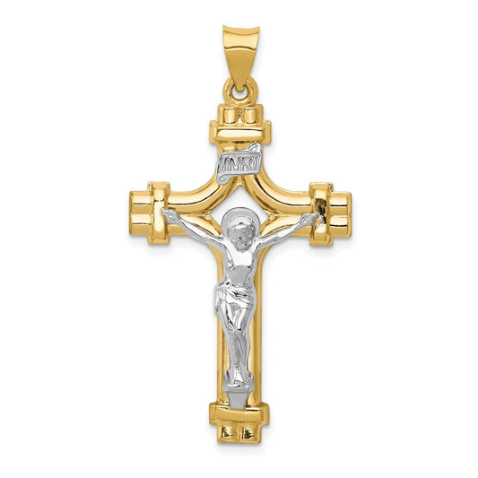 14k Two-tone Gold Polished INRI Crucifix Pendant for Women