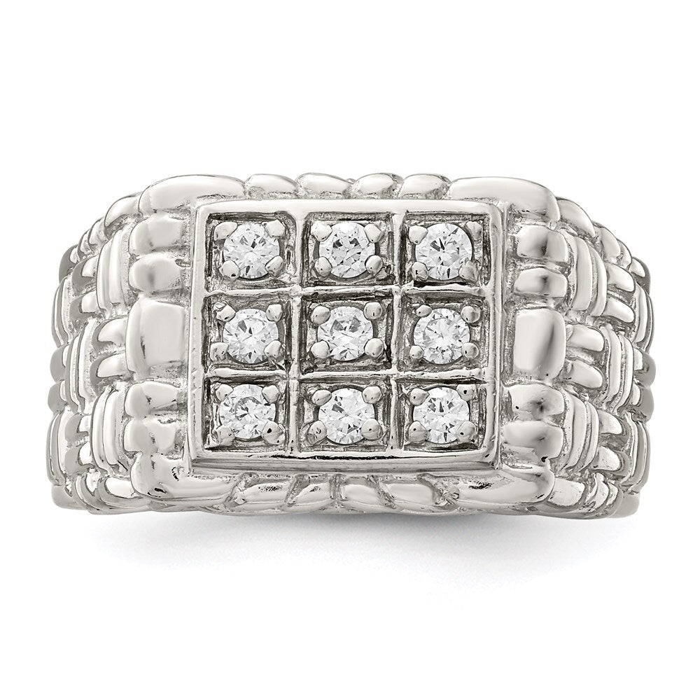Sterling Silver Rhodium-plated Men's Cubic Zirconia Ring Size 10