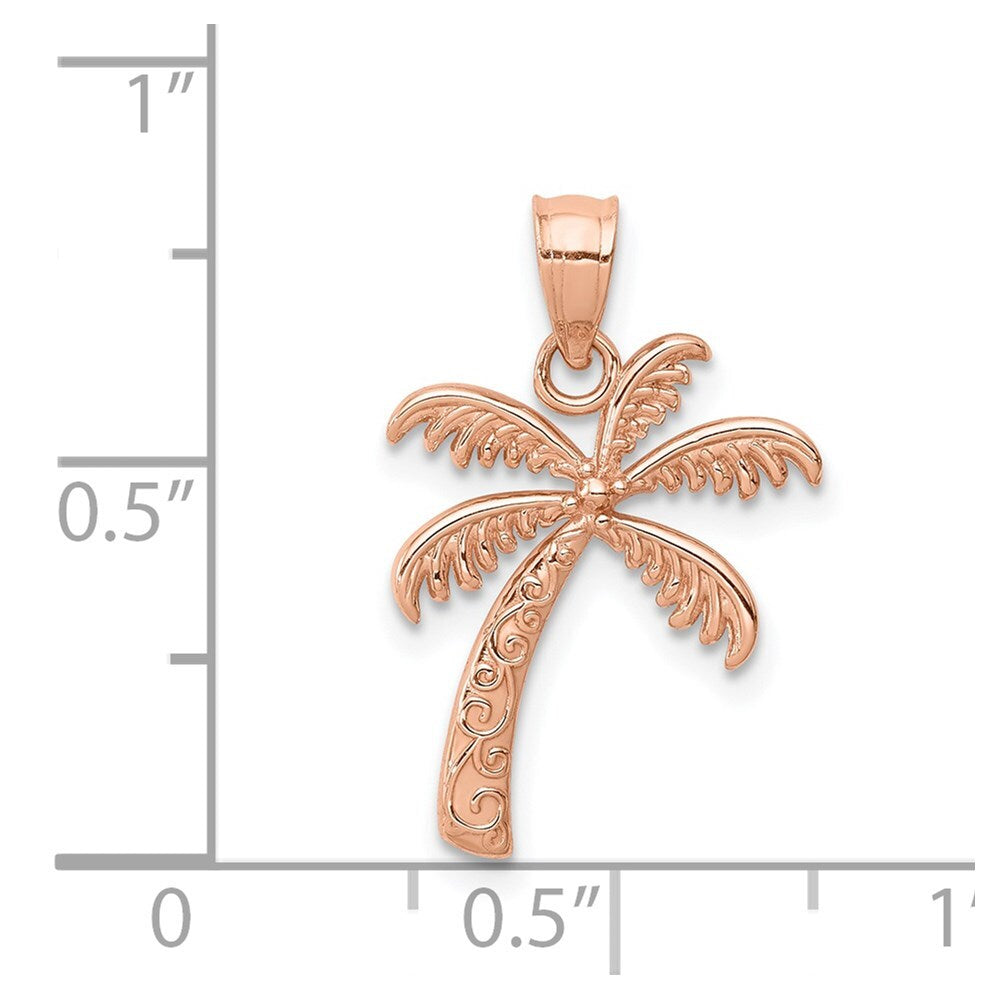 14k Rose Gold Rose Polished Palm Tree Pendant for Women