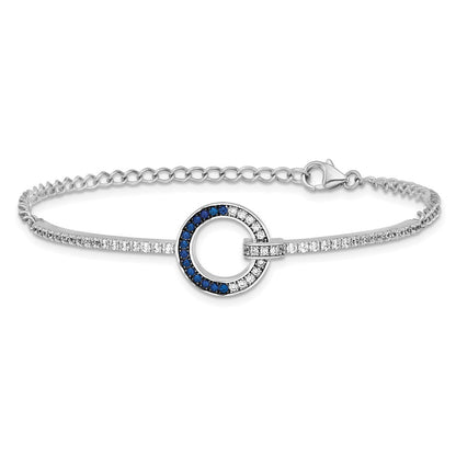 Sterling Silver White and Black White and Blue CZ Open Circle 7.25" Bracelet