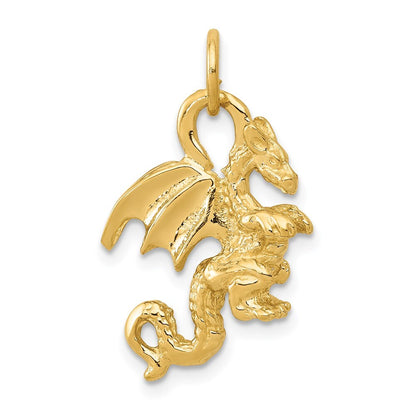14k Yellow Gold Solid Polished 3-D Dragon Charm Pendant for Women