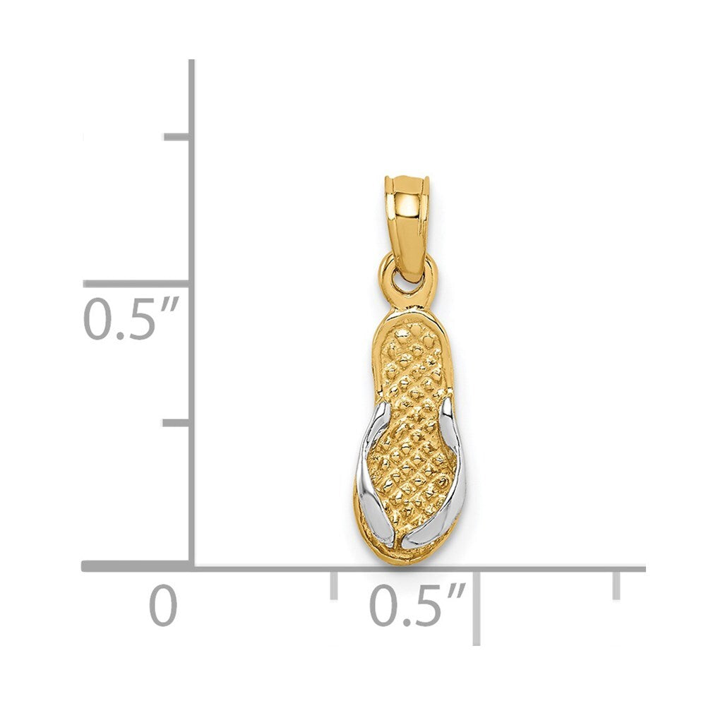 14k Yellow Gold 3D Rhodium Single Flip-Flop Pendant for Women