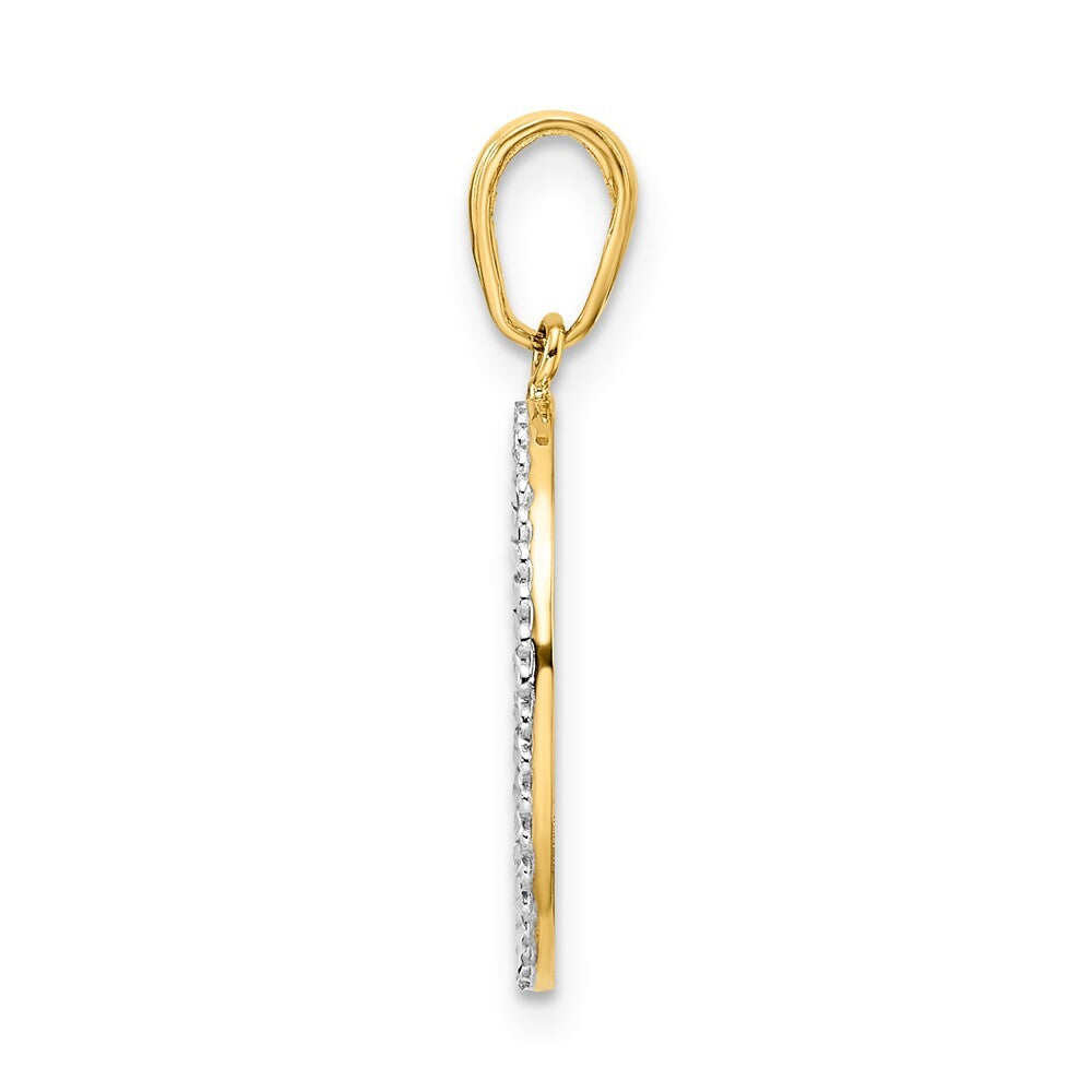 14k Yellow Gold and White Rhodium Diamond-cut Dog in Oval Pendant for Women