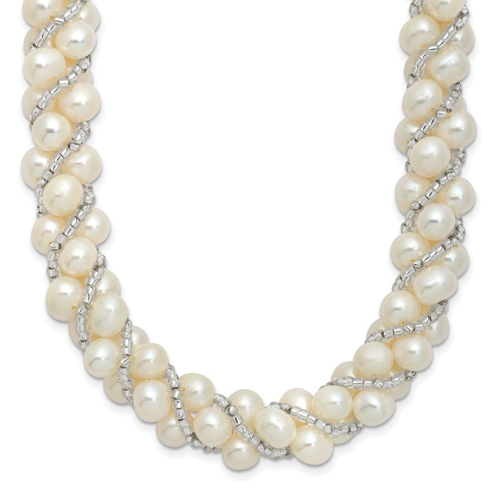 Sterling Silver 6-7mm White Pearl and Glass Beaded Twisted Necklace 18"